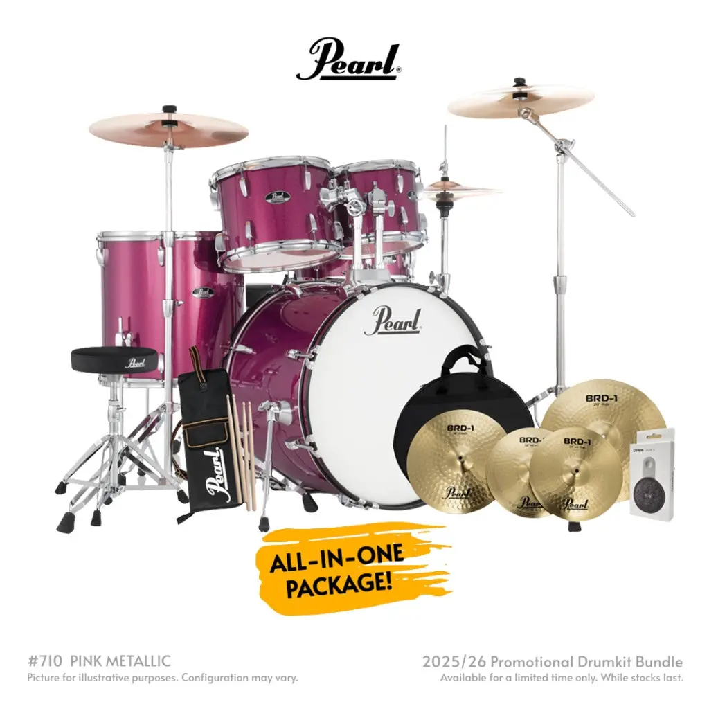 Pearl Roadshow-Plus 5Pc 22" Drum Package With Pearl Cymbals - Pink Metallic 1