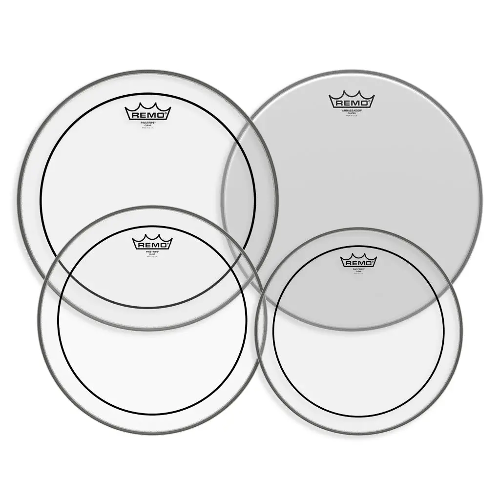 Remo Pro Pack Pinstripe Clear 10" 12" 14" Free 14'' Ambassador Coated 1