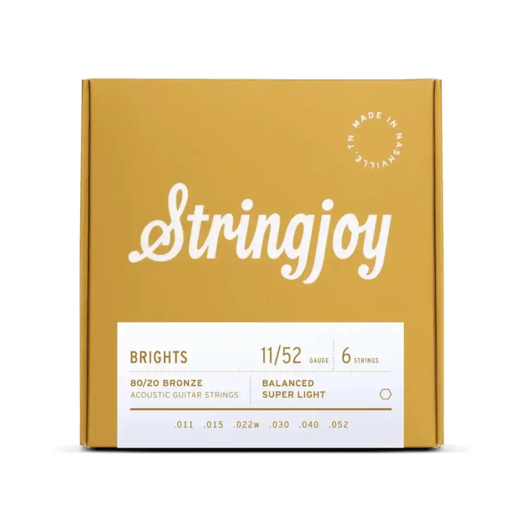 Stringjoy Brights 80/20 Bronze Acoustic Guitar Strings - Super Light Gauge (.011 - .052) 1