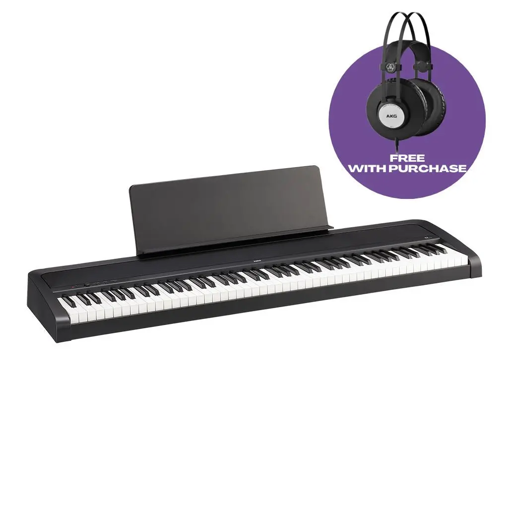 Korg B2 88 Weighted Hammer Action Digital Black With Akg K-72 Headphones 1