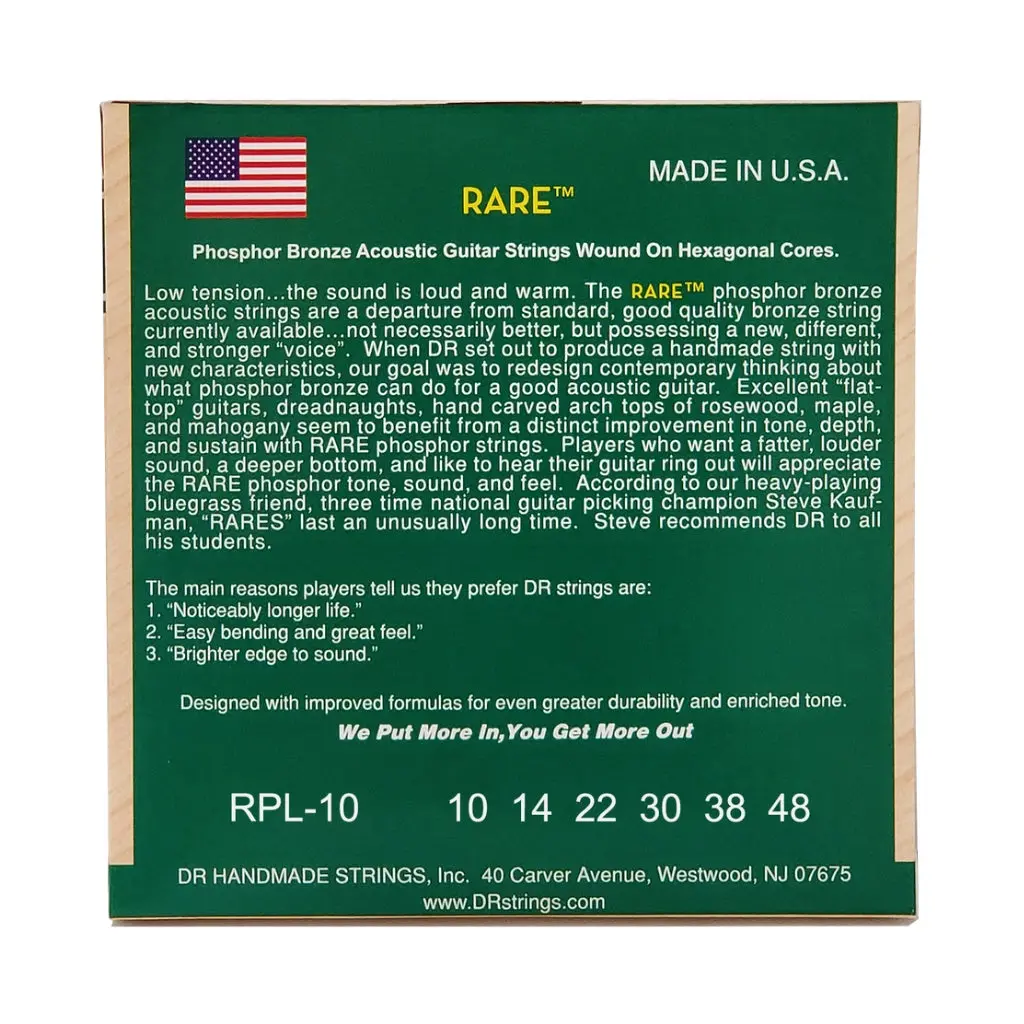 Dr Rare Phosphor Bronze Acoustic Guitar Strings - Extra Light 10-48 2