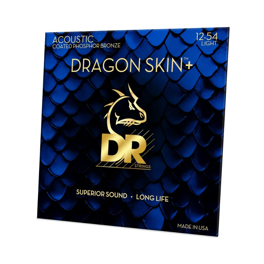 Dr Strings Dragon Skin+ Phosphor Bronze Coated Acoustic Guitar Strings - Custom Light 12-54 1
