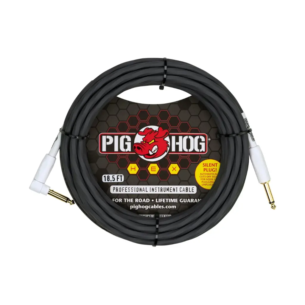 Pig Hog Hex Series Silent Instrument Cable - Grey, 18.6Ft Right Angle 1