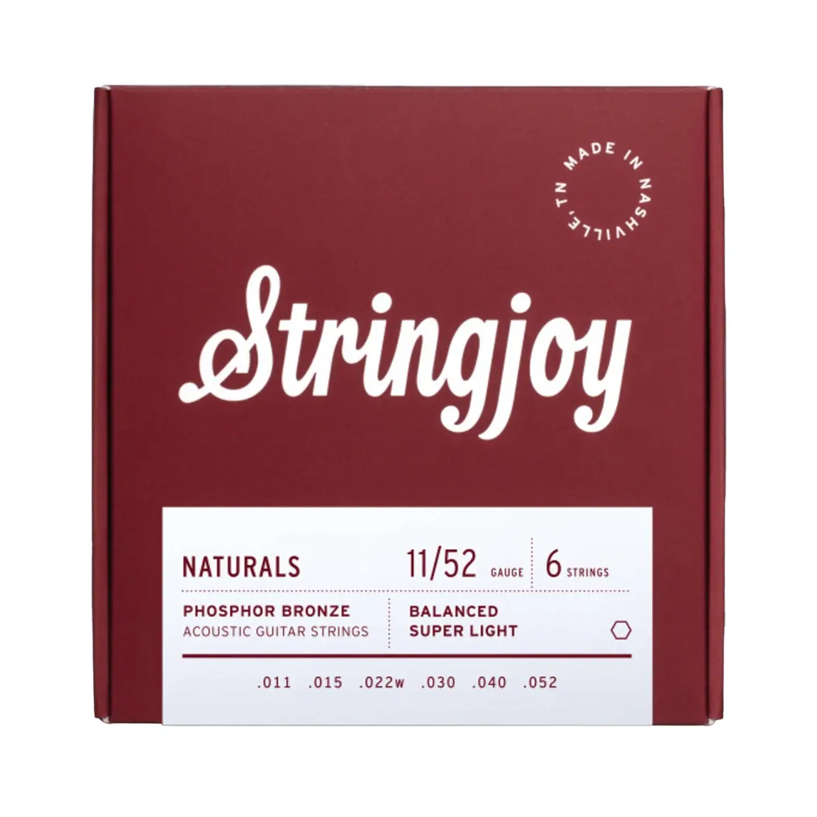 Stringjoy Naturals Phosphor Bronze Acoustic Guitar Strings - Super Light Gauge (.011 - .052) 1