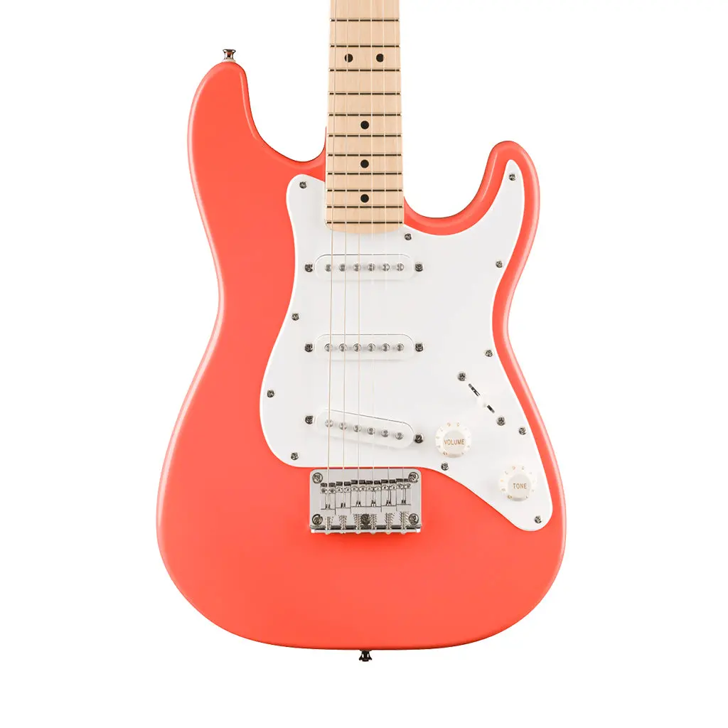 Squier Fsr Mini Stratocaster Maple Fingerboard W/White Pickguard - Tahitian Coral 1