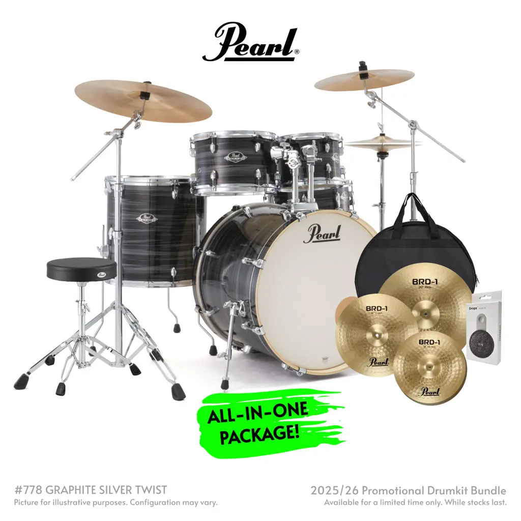 Pearl Export Plus 5Pc 22" Fusion Plus Drum Kit With Pearl Cymbals - Graphite Silver Twist 1