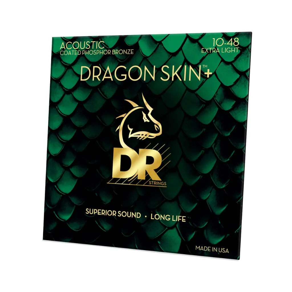 Dr Strings Dragon Skin+ Phosphor Bronze Coated Acoustic Guitar Strings - Extra Light 10-48 1