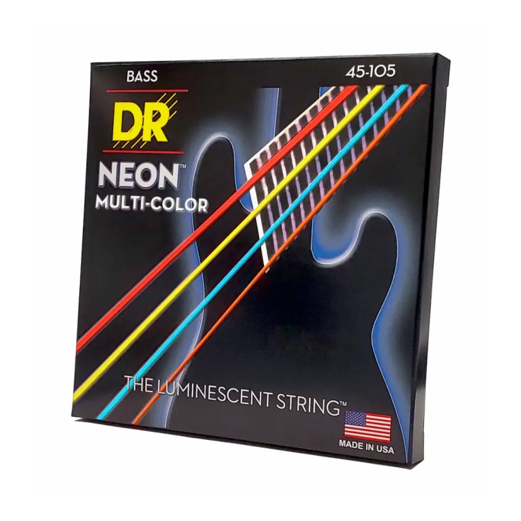 Dr Strings Hi-Def Neon Multi-Color K3 Coated Bass Guitar Strings - Medium 45-105 1