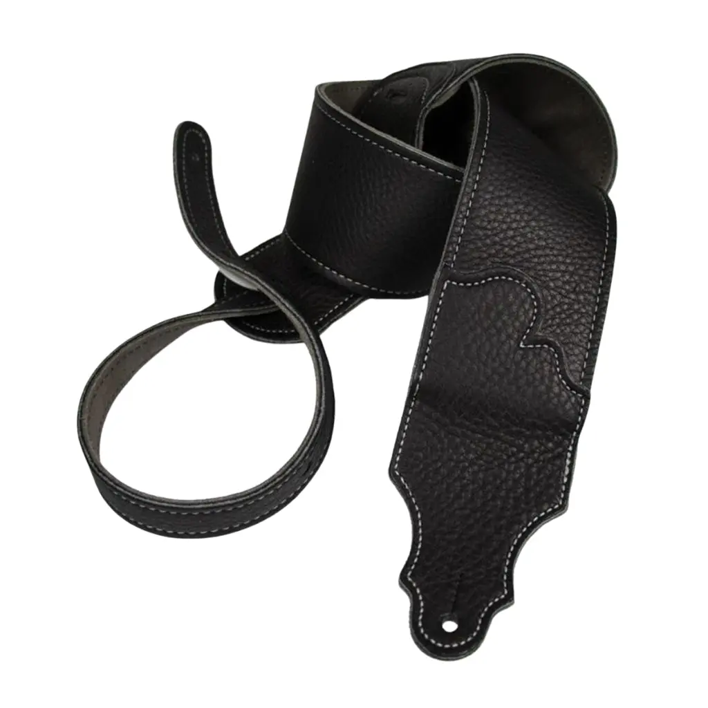 Franklin 3" Guitar Strap - Black Leather/Silver Stitching 1