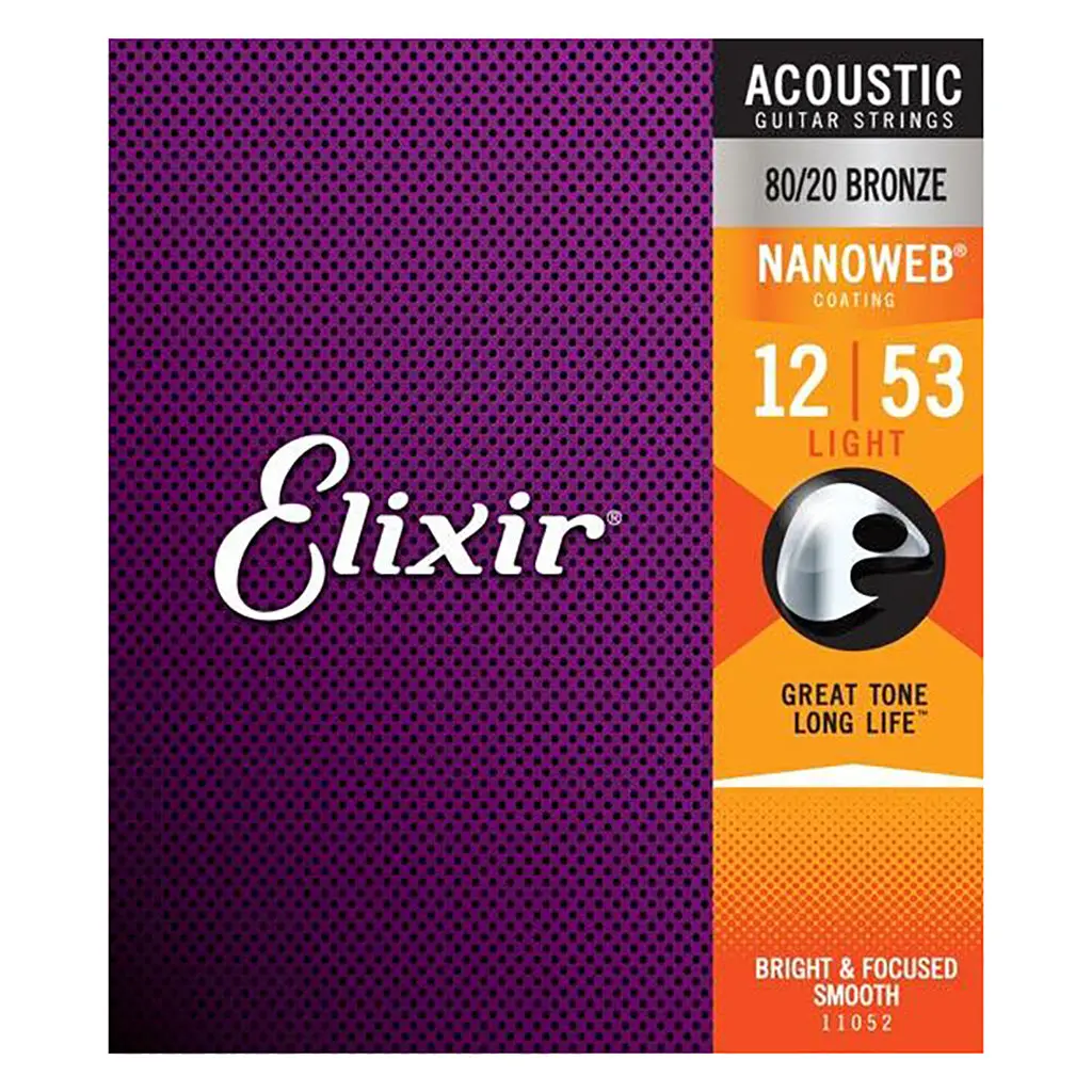 Elixir 11052 - Nanoweb 80/20 Light 12-53 Acoustic Guitar Strings 12-53 Light 1