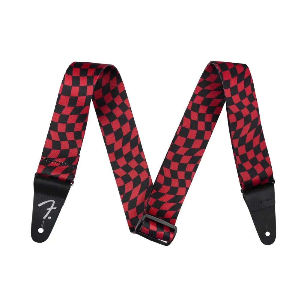 Fender Wavy Checkerboard Guitar Strap - Red And Black, 2" 1