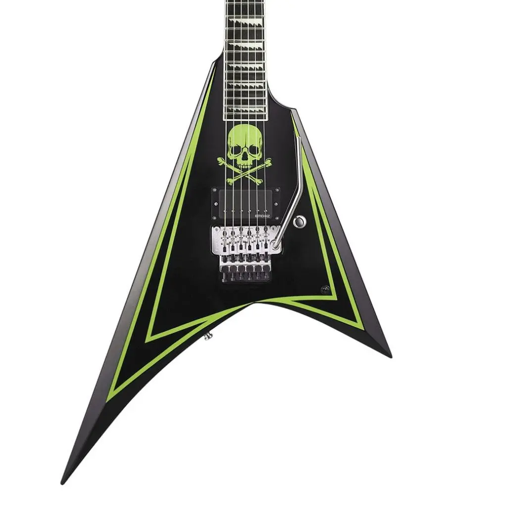 Esp Custom Shop Alexi Greeney Electric Guitar - Black W/Lime Green Pinstripe & Skull 1