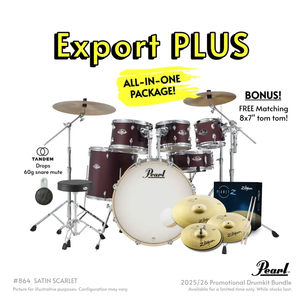 Pearl Export Plus 5Pc 22" Fusion Plus Drum Kit With Zildjian Cymbals - Satin Scarlet 1