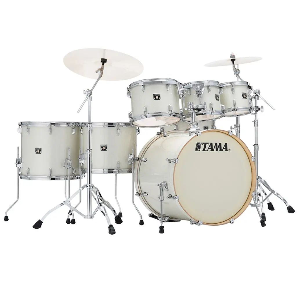 Tama Superstar Classic 7-Piece Shell Pack With 22" Bass Drum And Sm5w Hardware Pack Included - Vintage White Sparkle 1