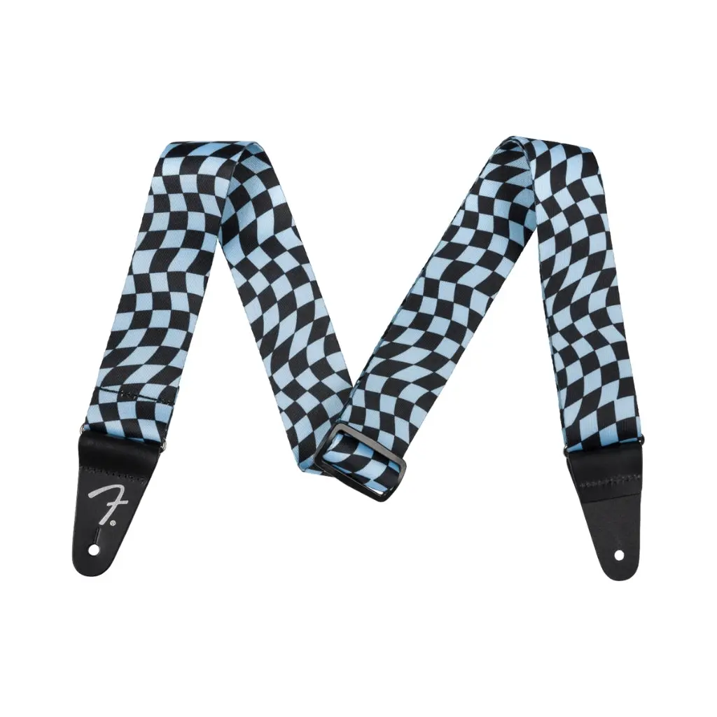 Fender Wavy Checkerboard Guitar Strap - Blue And Black, 2" 1