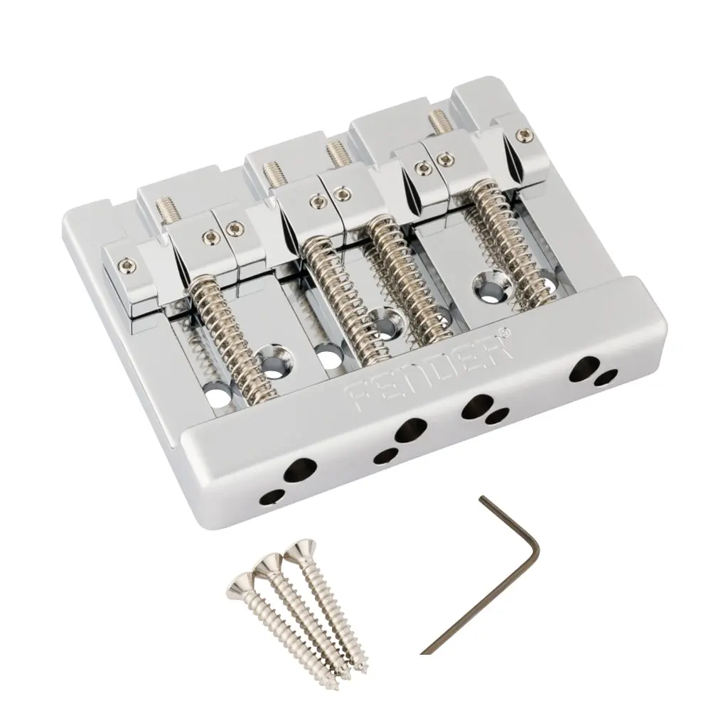 Fender Himass String-Through 4-String Bass Bridge Assembly With Brass Saddles - Chrome 1
