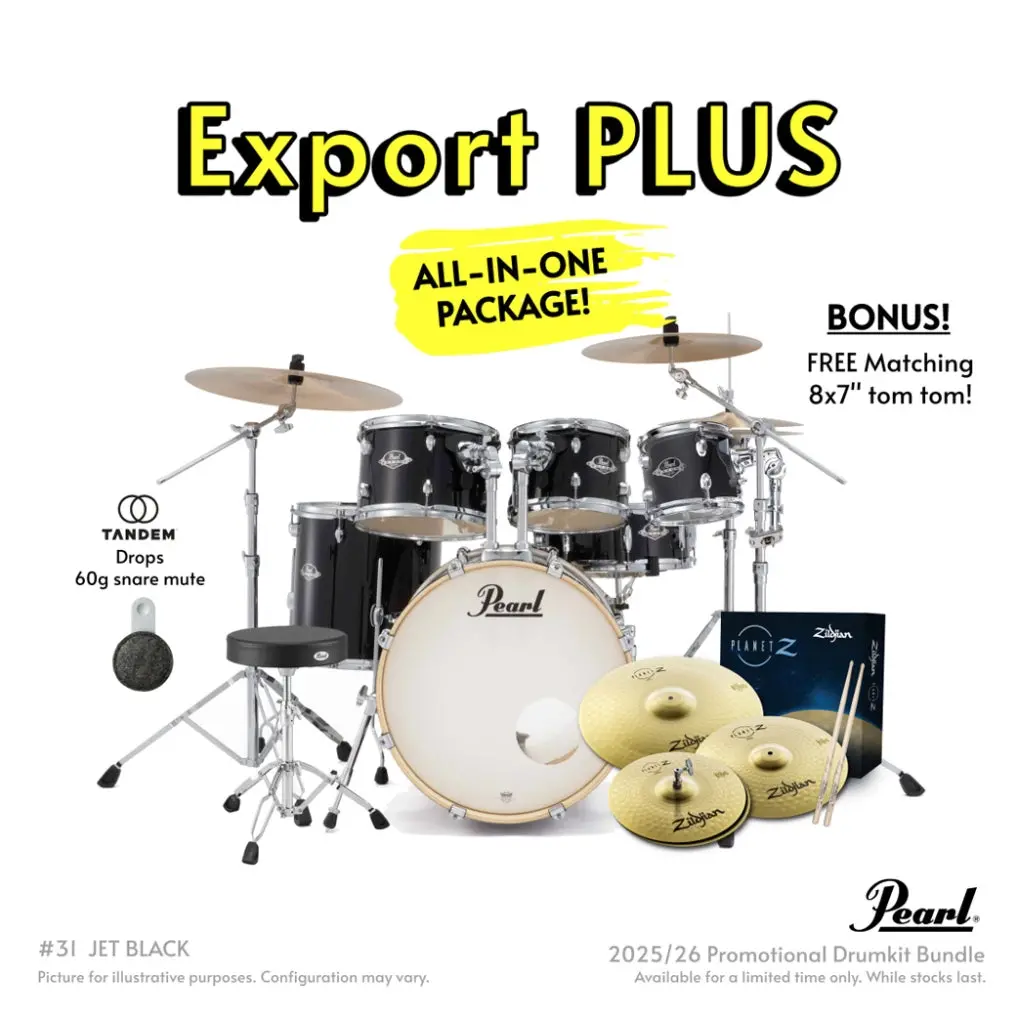 Pearl Export Plus 5Pc 20" Fusion Drum Kit With Planetz Cymbals- Jet Black 1