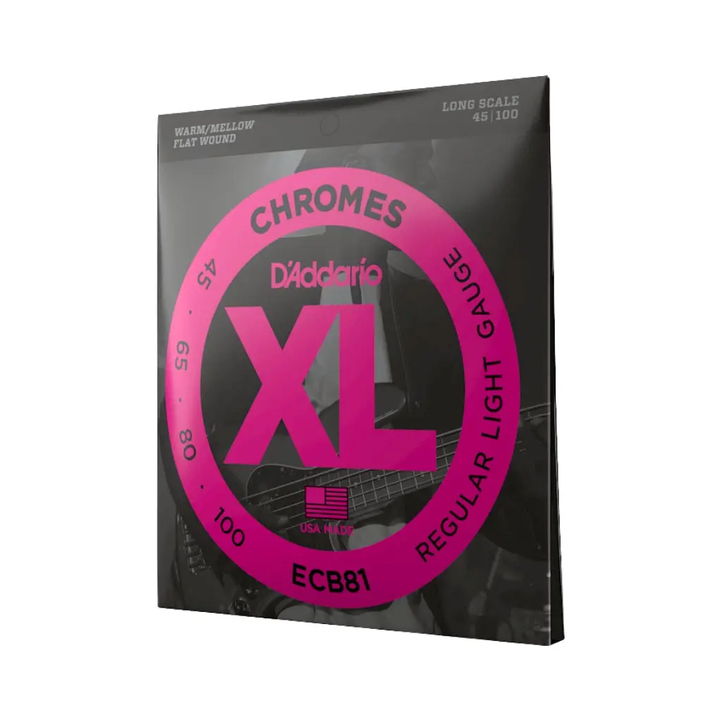 D'addario Xl Chromes Flatwound Bass Guitar Strings -.045-.100 Regular Light, Long Scale 1