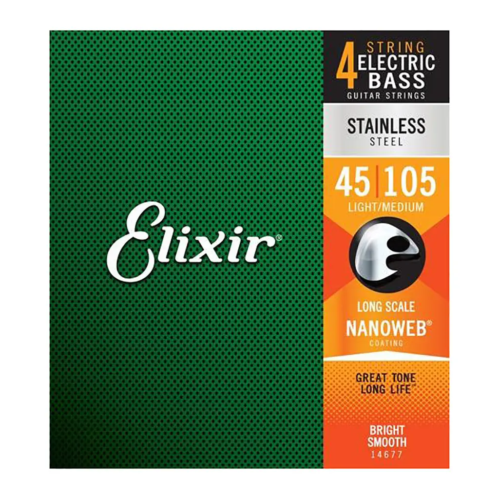 Elixir 14677 Stainless Nanoweb Electric Bass Guitar Strings - 45-105 Light Medium 1