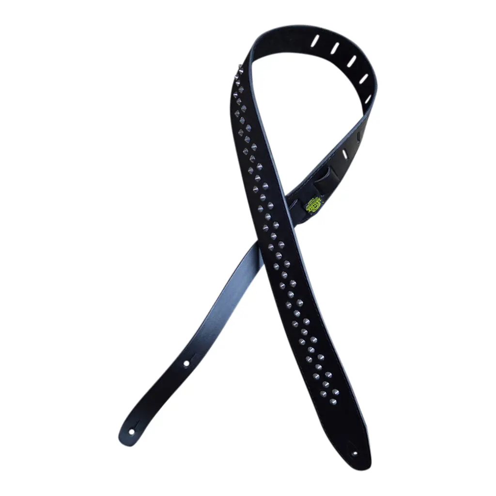 Colonial Leather - 2.5" Leather Studded Guitar Strap - Black 1