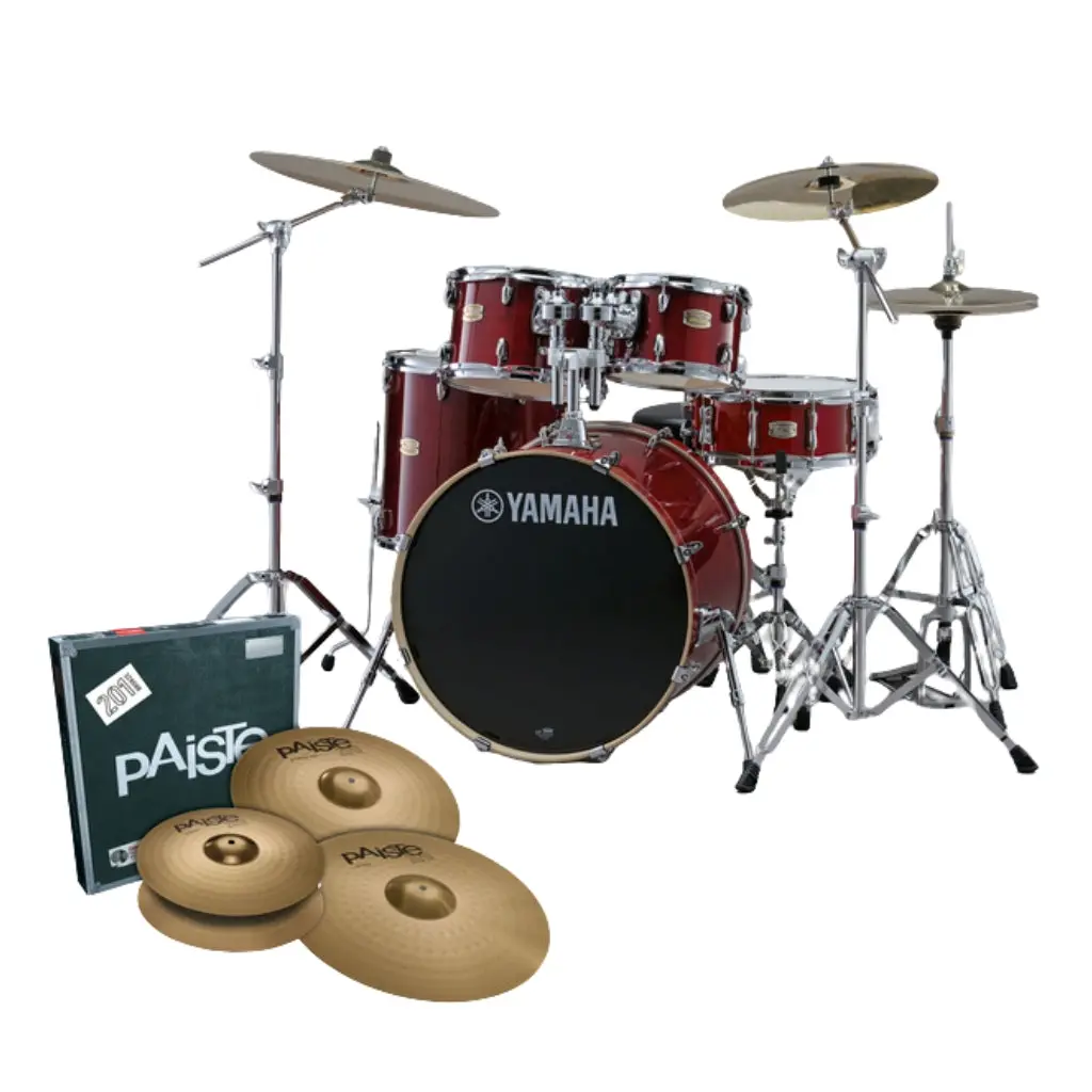 Yamaha Stage Custom Birch Next Stage Fusion Shell Pack With Hardware And Cymbals - Cranberry Red 1