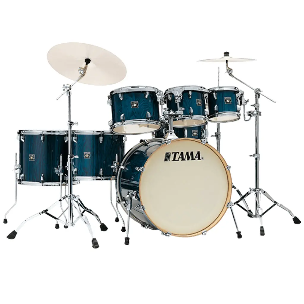 Tama Cl72s Superstar Classic 7-Piece Shell Pack With 22" Bass Drum And Sm5w Hardware - Gloss Sapphire Lacebark Pine 1