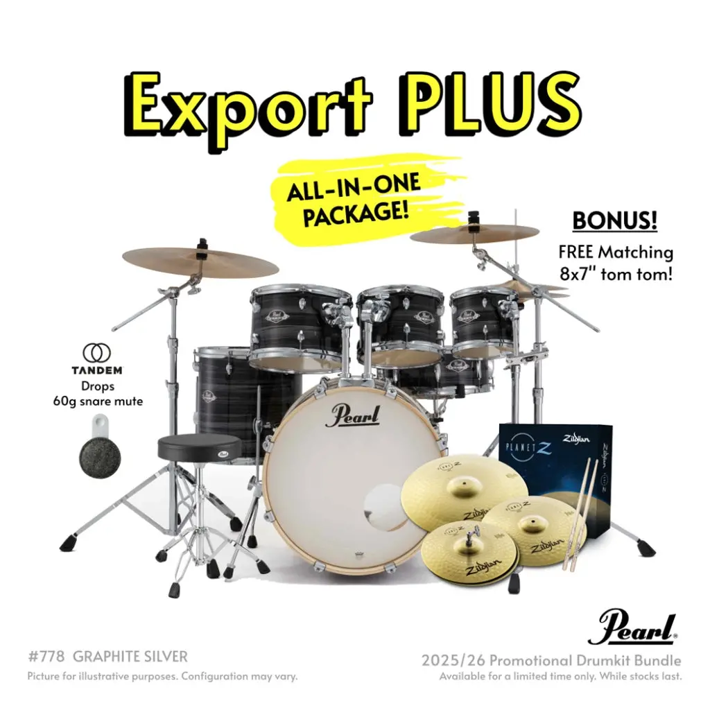 Pearl Export Plus 5Pc 20" Fusion Drum Kit With Zildjian Cymbals - Graphite Silver Twist 1