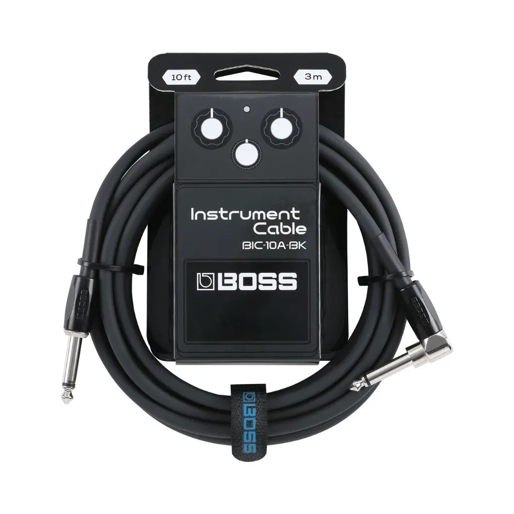 Boss Straight To Right-Angle 1/4-Inch Instrument Cable 10Ft/3M As - Black 1