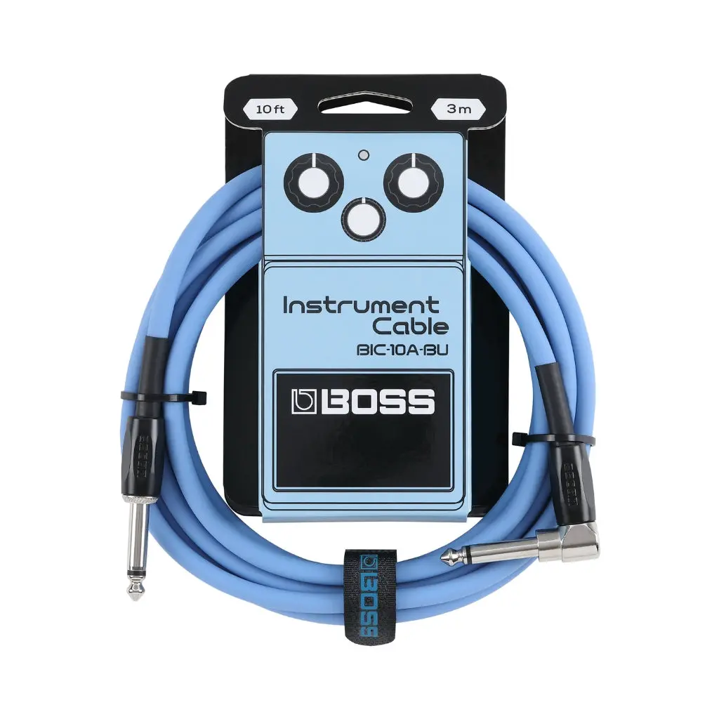 Boss Straight To Right-Angle 1/4-Inch Instrument Cable 10Ft/3M As - Blue 1