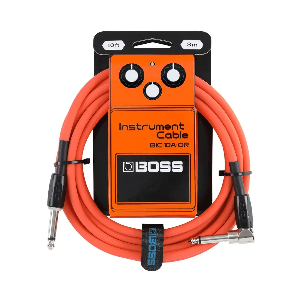 Boss Straight To Right-Angle 1/4-Inch Instrument Cable 10Ft/3M As - Orange 1