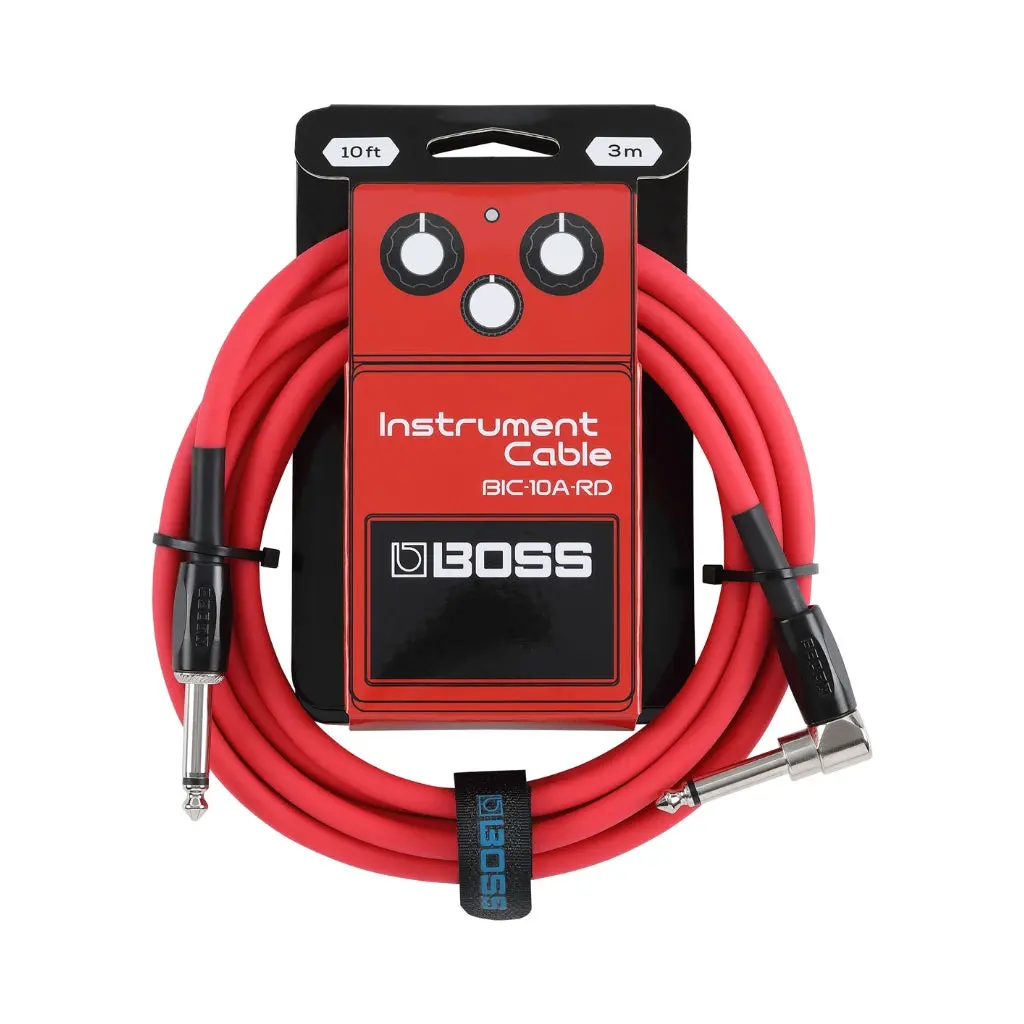 Boss Straight To Right-Angle 1/4-Inch Instrument Cable 10Ft/3M As - Red 1