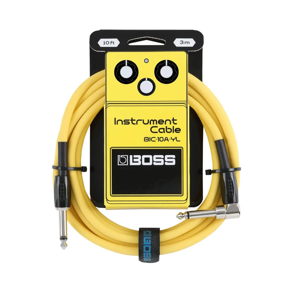 Boss Straight To Right-Angle 1/4-Inch Instrument Cable 10Ft/3M As - Yellow 1