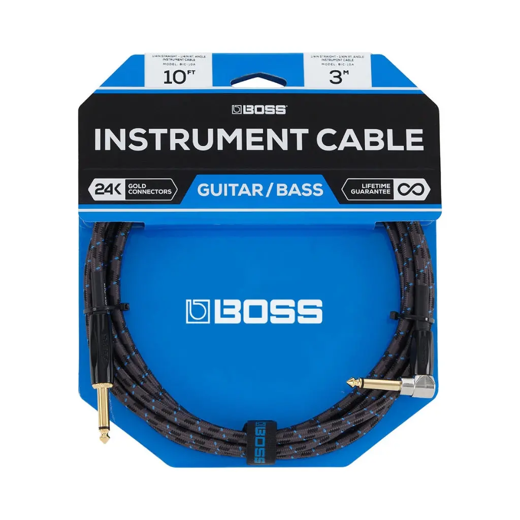 Boss Bic-10A Straight To Right-Angle 1/4-Inch Instrument Cable 10Ft 1