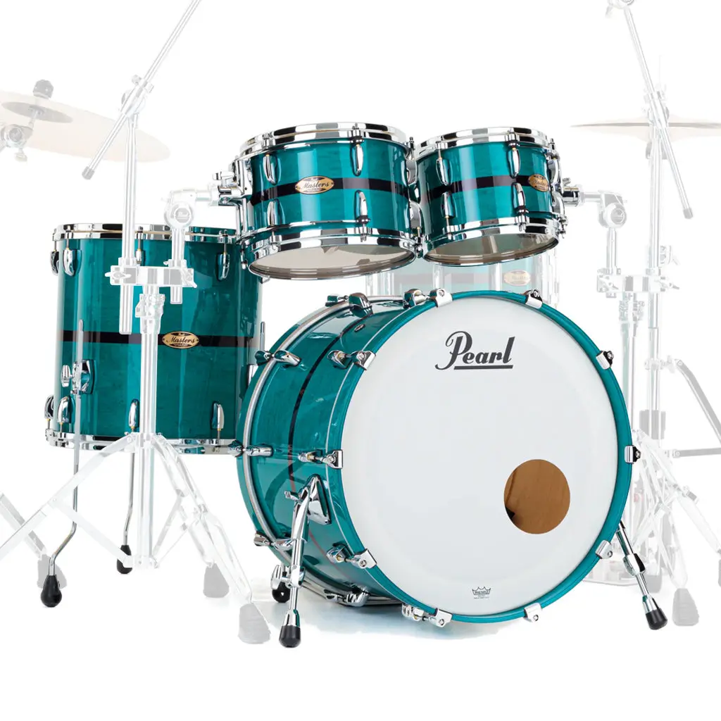 Pearl Masters Maple Gum 4Pc Shell Pack (2216Bx, 1007T, 1208T,1616F) - Aqua Turquoise Stripe 1