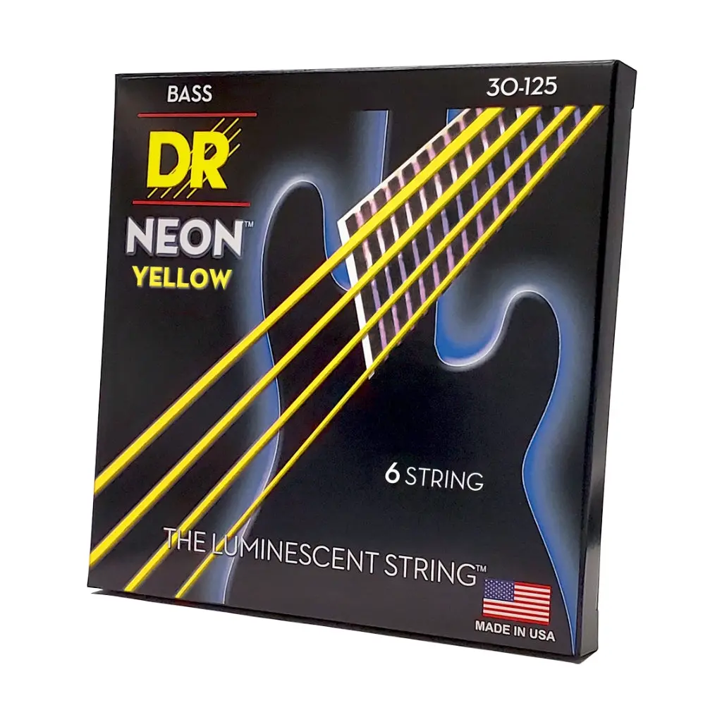 Dr Strings Hi-Def Neon Yellow K3 Coated 6-String Bass Guitar Strings - Medium 30-125 1