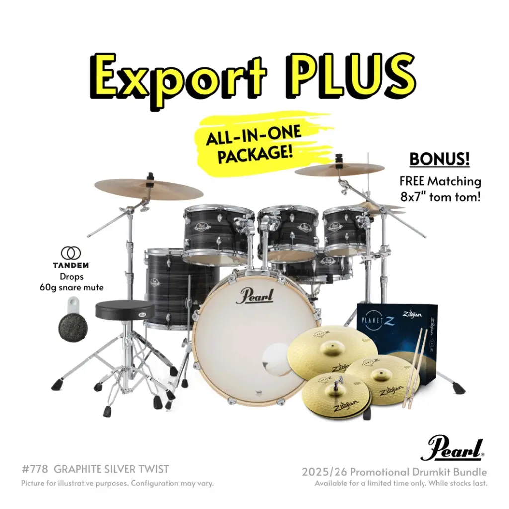 Pearl Export Plus 5Pc 22" Fusion Plus Drum Kit With Zildjian Cymbals - Graphite Silver Twist 1