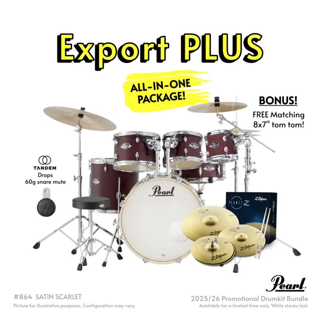 Pearl Export Plus 5Pc 20" Fusion Drum Kit With Zildjian Cymbals - Satin Scarlet 1