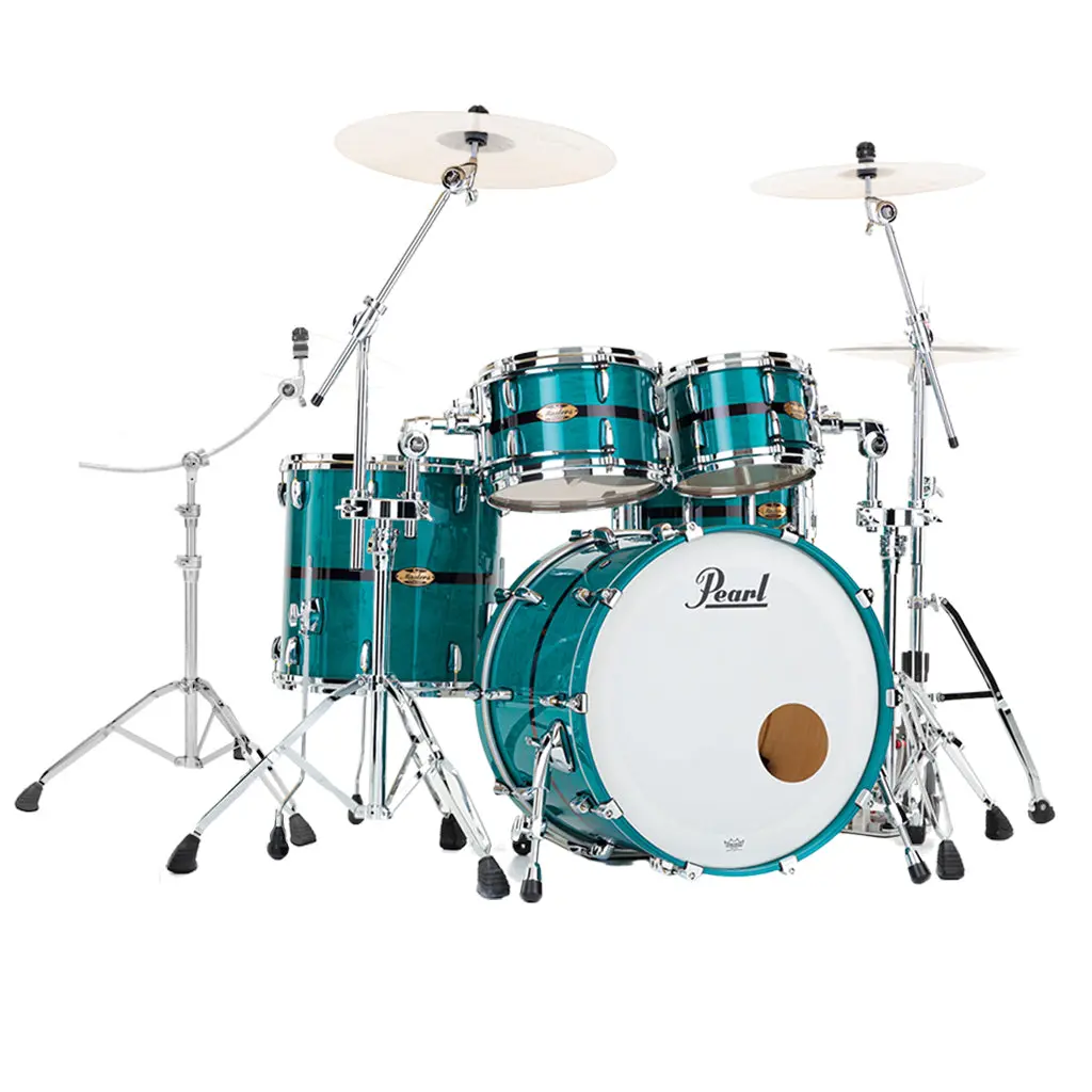 Pearl Masters Maple Gum 22" 5-Piece (10, 12, 16, 22, 14 Snare) With Hardware Pack - Aqua Turquoise Stripe 1