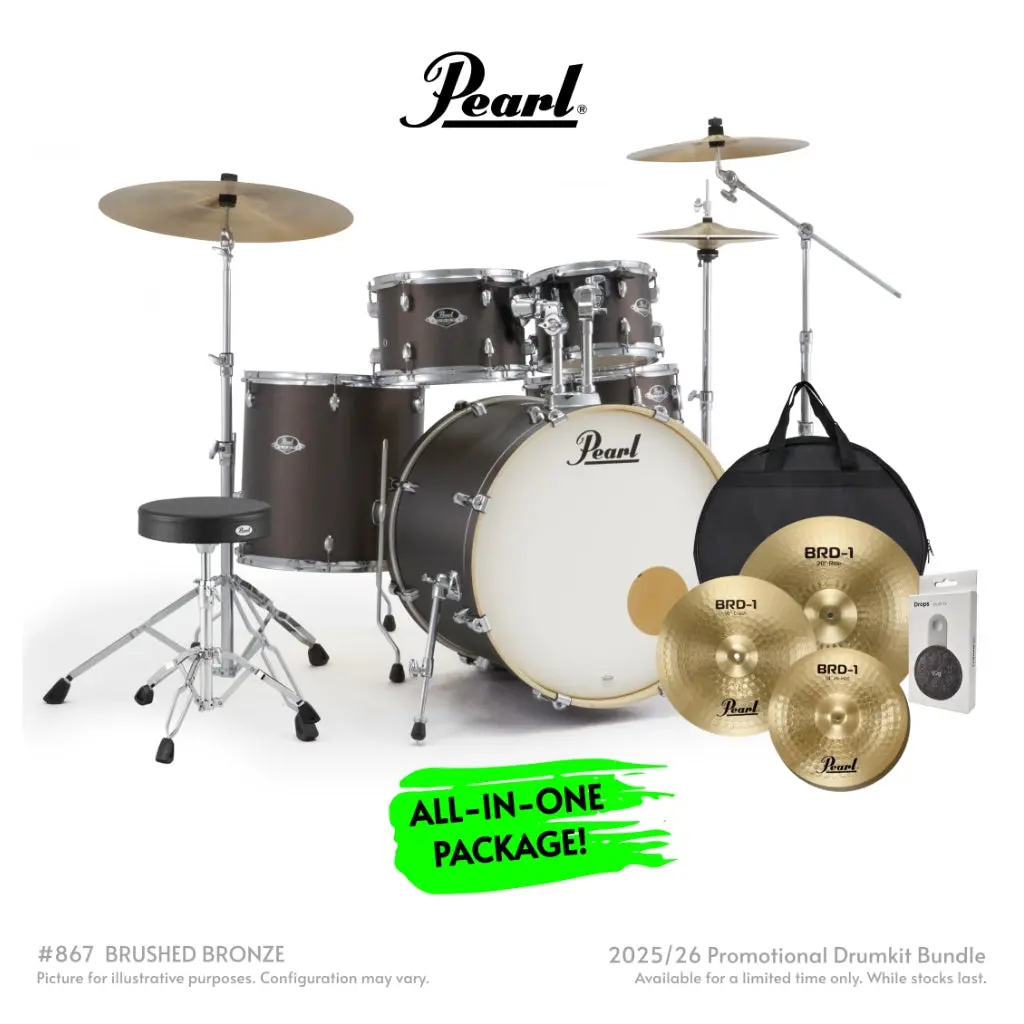 Pearl Export Plus 5Pc 22" Fusion Plus Drum Kit With Pearl Cymbals - Brushed Bronze 1