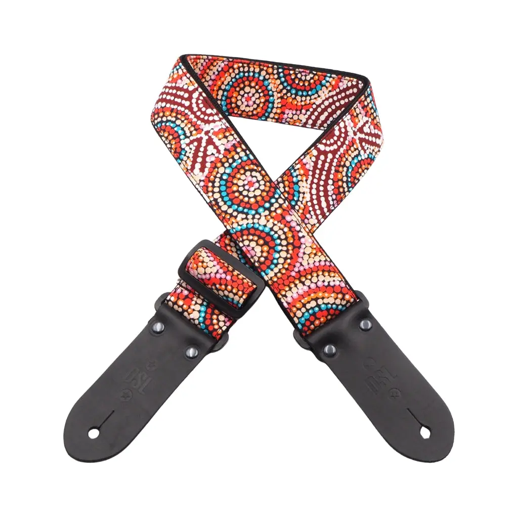 Dsl 2" Indigenous Handmade Fabric Guitar Strap - Red Kangaroo 1