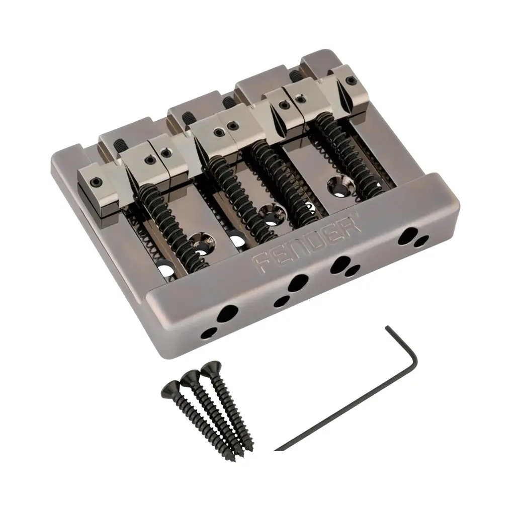 Fender Himass String-Through 4-String Bass Bridge Assembly With Brass Saddles - Black ` 1