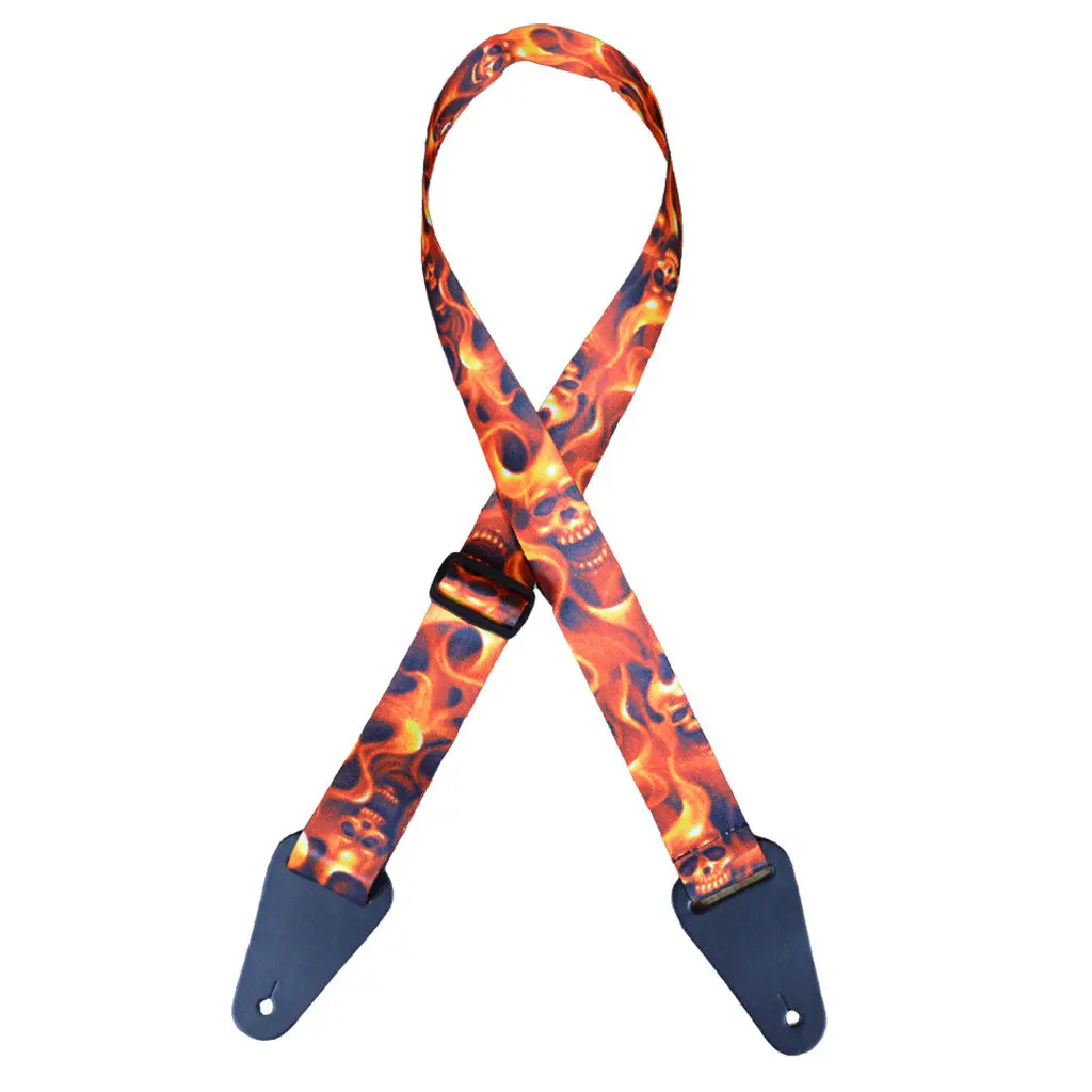 Colonial Leather - Fire Skull Printed Webbing Guitar Strap 1
