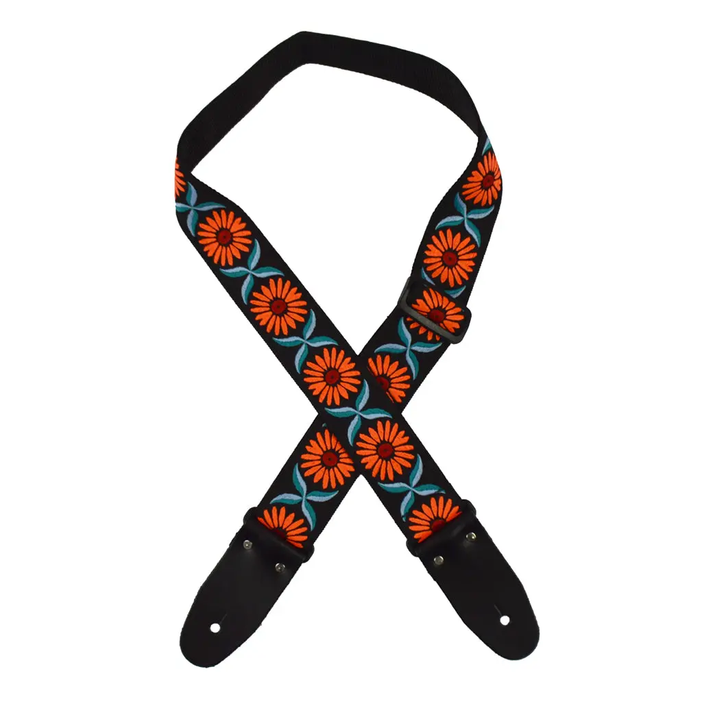 Colonial Leather - Jacquard Rag Strap - Orange Daisy 1