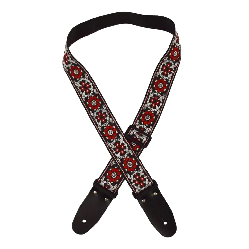 Colonial Leather - Jacquard Rag Strap - Red Flower 1