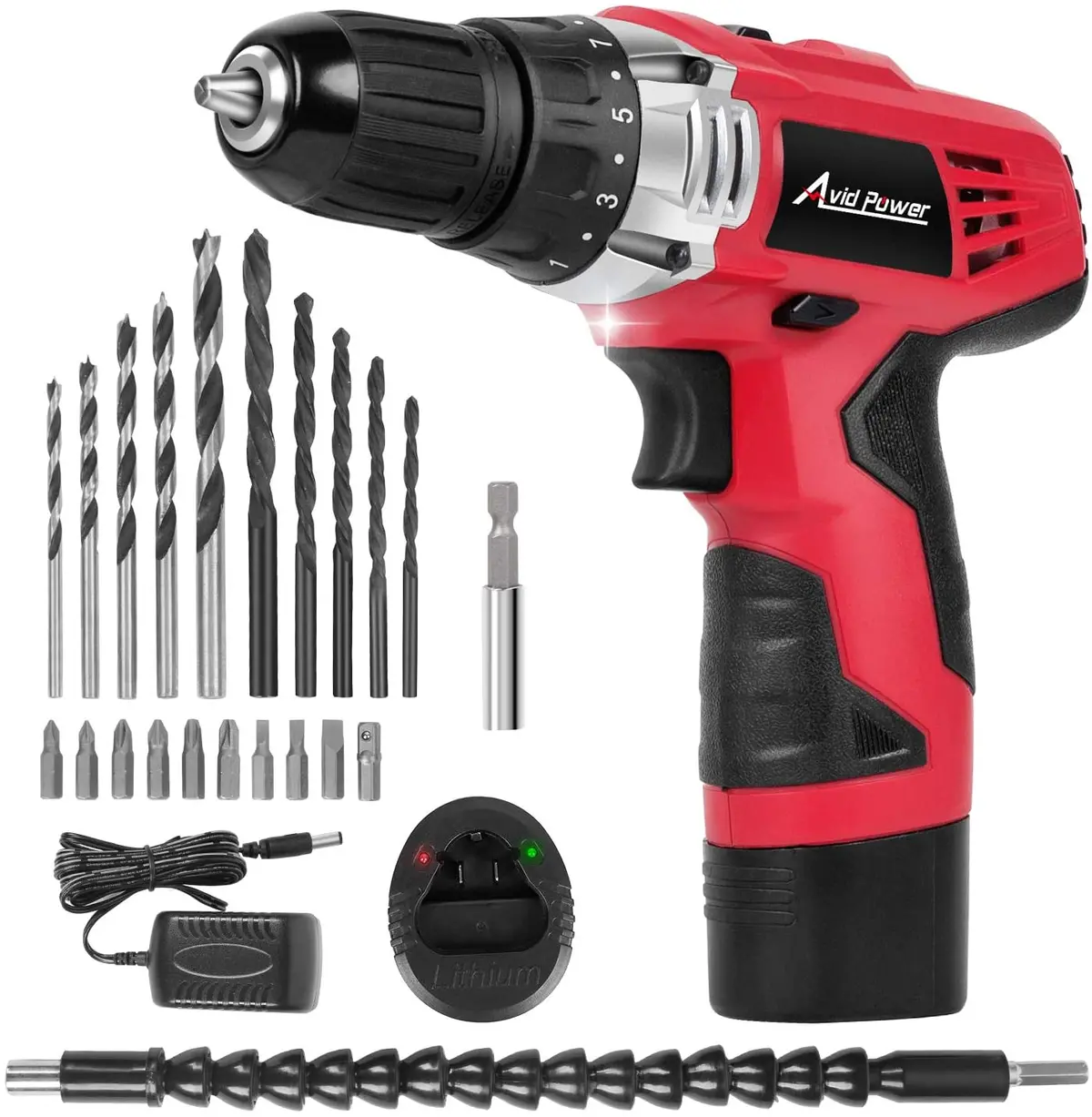 Avid Power 12V Cordless Drill, Power Drill Set With 22Pcs Impact Driver/Drill Bits, 15+1 Torque Setting, 3/8 Inches Keyless Chuck, 2 Variable Speed 1