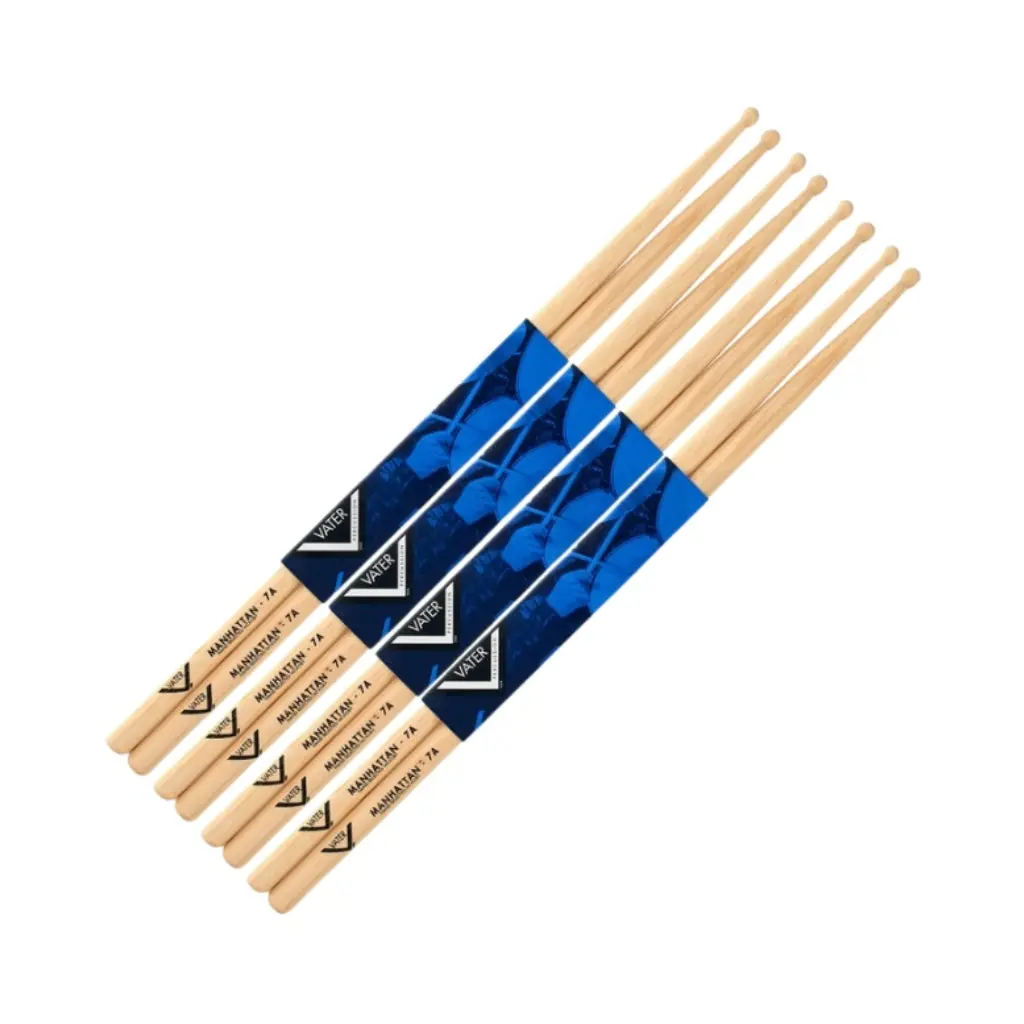 Vater Vsp7aw American Hickory Drumsticks - Manhattan 7A, 4-Pack 1