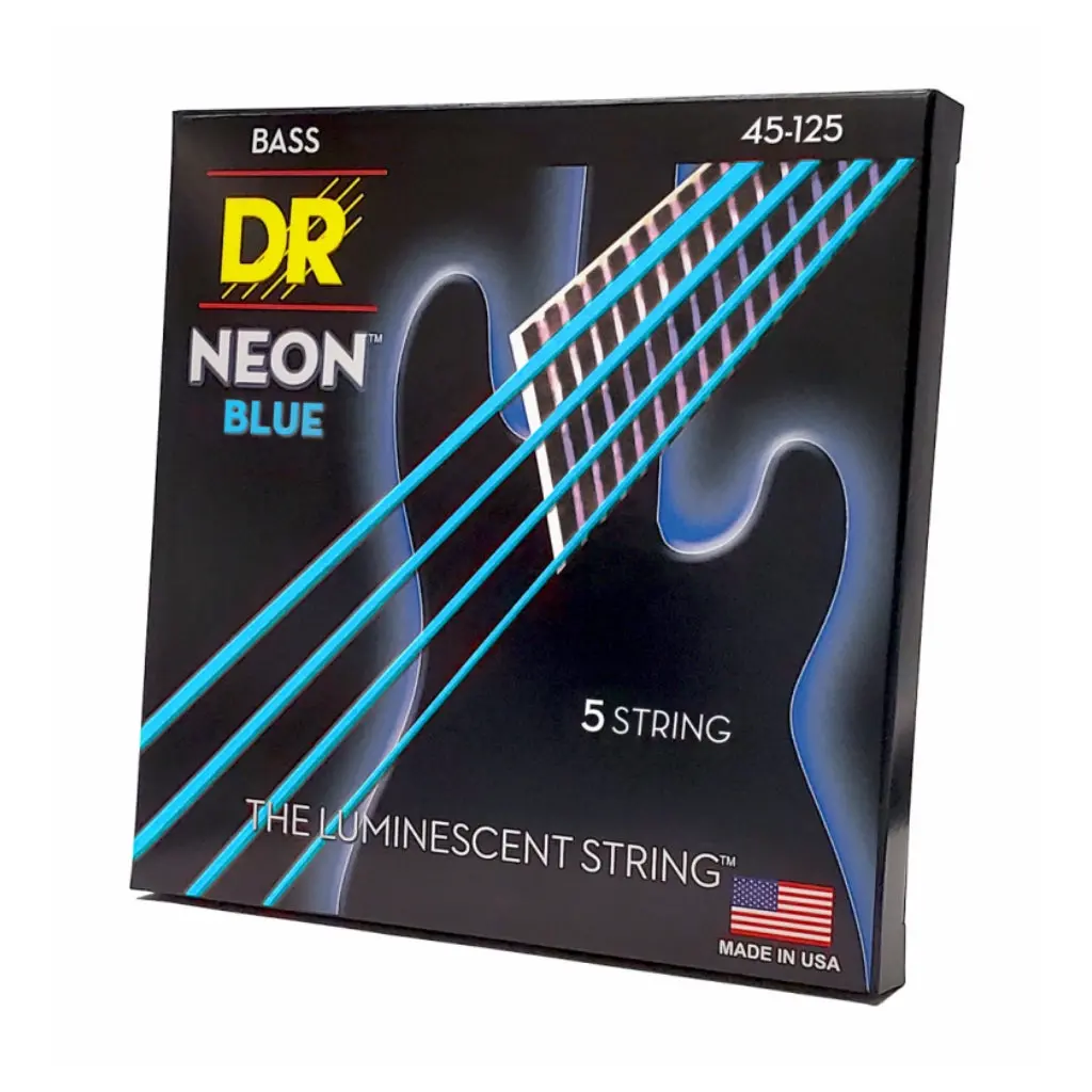 Dr Strings Hi-Def Neon Blue K3 Coated 5-String Bass Guitar Strings - Medium 45-125 1