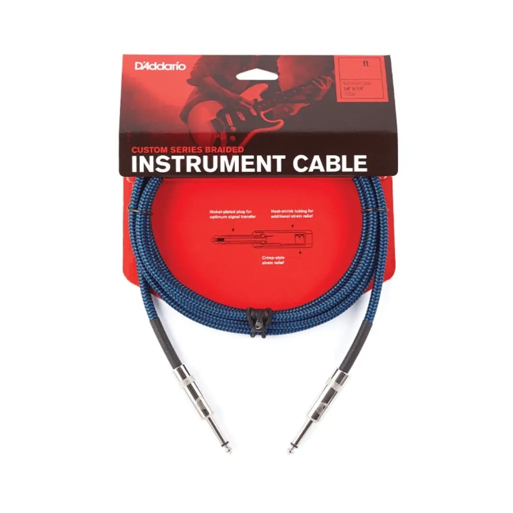 D'addario Pw-Bg-15Bu Braided Straight To Straight Instrument Cable - 15 Foot, Blue 1