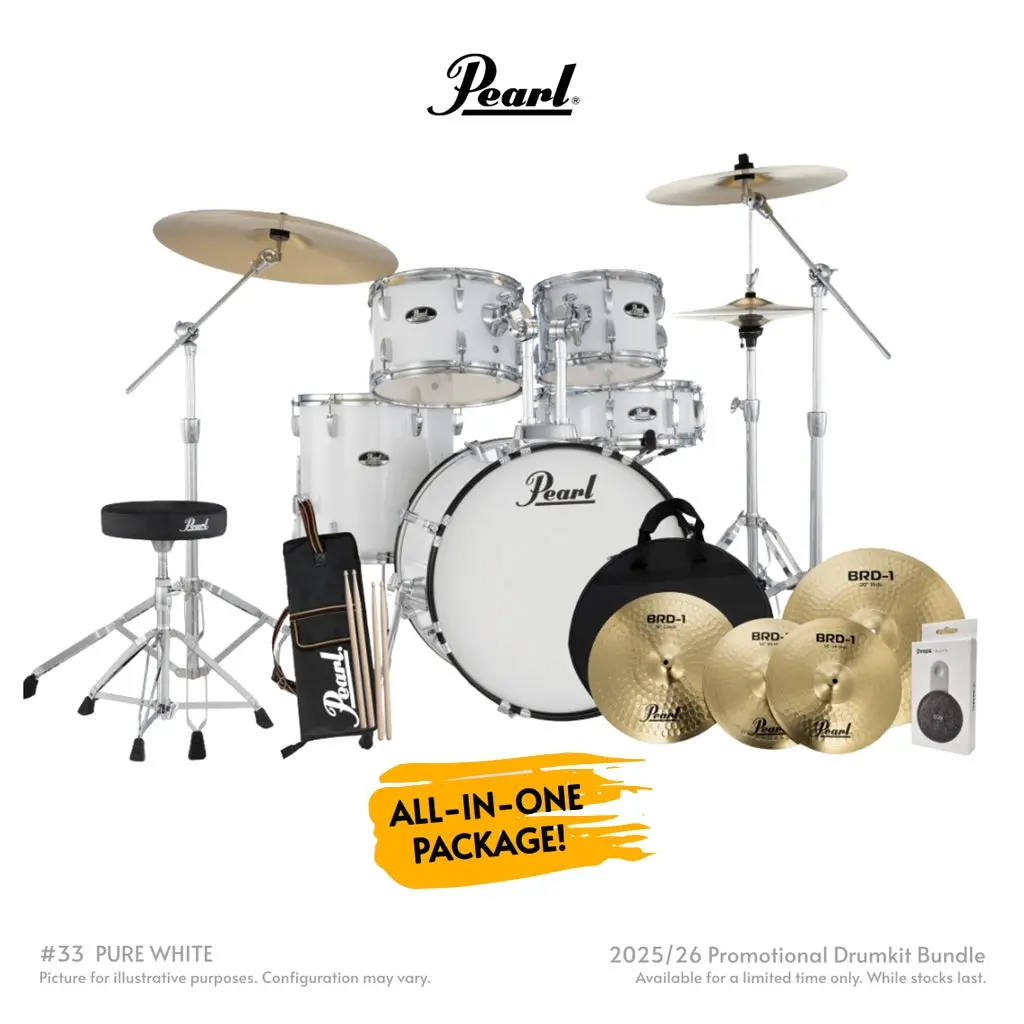 Pearl Roadshow-Plus 5Pc 20" With Brd-1 Cymbals Drum Package - Pure White 1