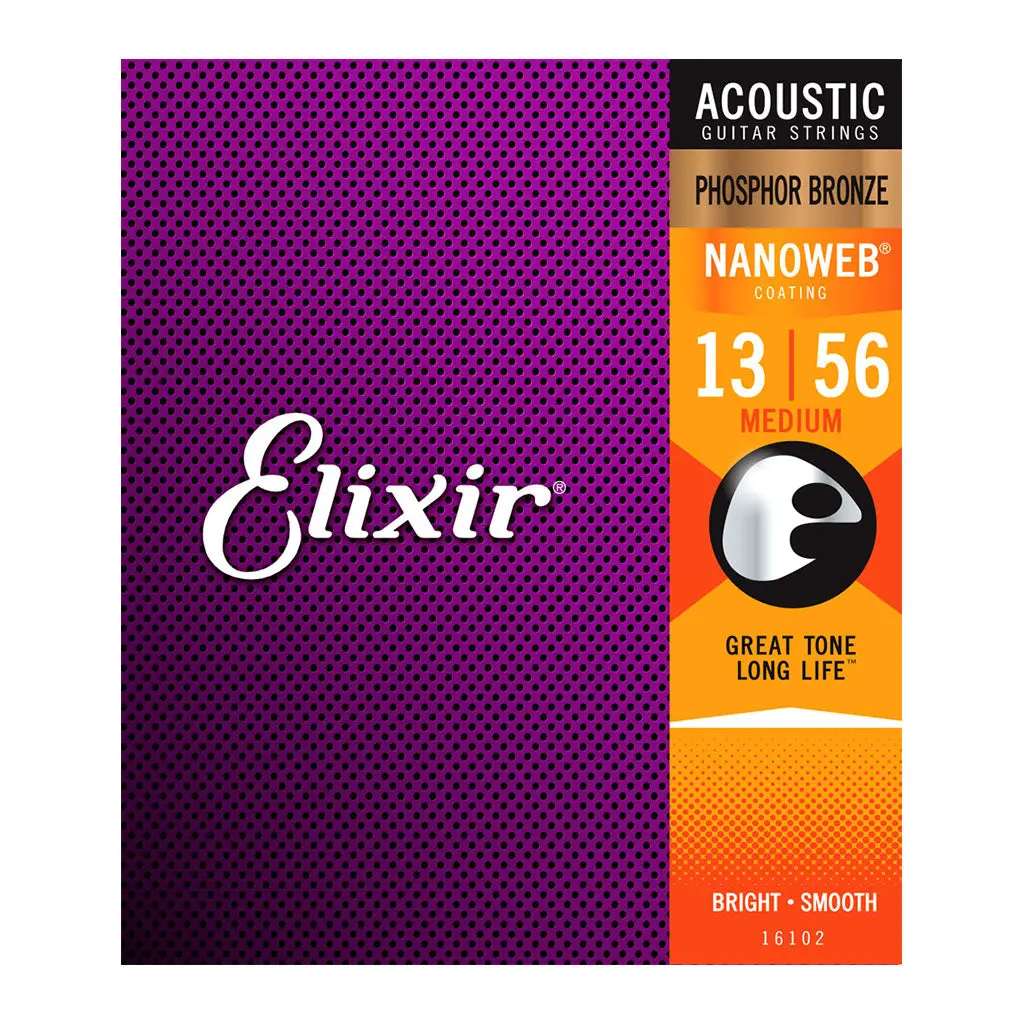 Elixir 16102 Nanoweb Phosphor Bronze Medium 13-56 1